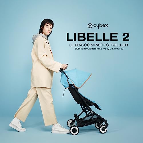 CYBEX Libelle 2 Ultra Compact and Lightweight Baby Pockit Travel Stroller with UPF 50+ Sun Canopy for Babies and Toddlers - Carry-On Luggage Compliant - Compatible with CYBEX Car Seats, Beach Blue