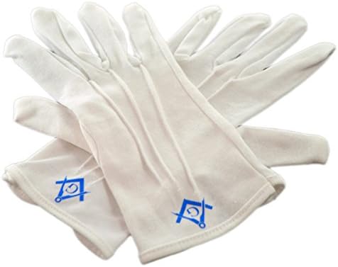 One Size Mens Plain White Cotton Gloves with masonic Design with G