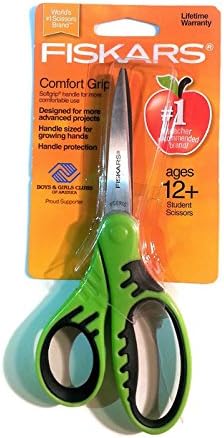 Fiscars Scissor Comfort Grip Red and Black 4" Handle; Stainless Steel 3.75" Blades - Student Scissors.