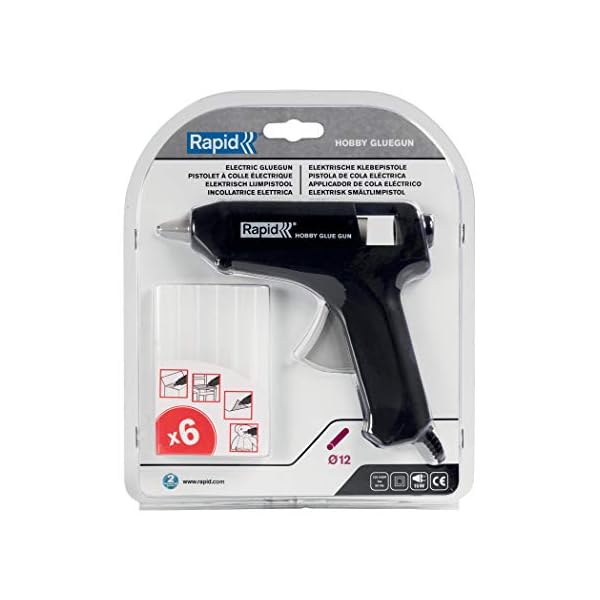Rapid HeiÎ²klebepistole Hobby, 12mm Klebepistole fÃ¼r Fixieren und Reparieren, Set inkl. 6 stk. Klebesticks Universal Transparant