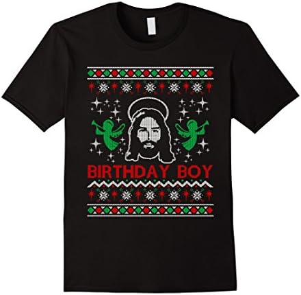 Mens Jesus Birthday Boy Ugly Christmas Sweater Style T-Shirt XL Black