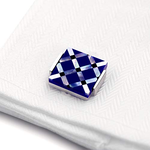 VIILOCK Mother Pearl & Onyx Stripe Tuxedo Cufflinks in a Gift Bag Wedding Cuff Links (Blue)