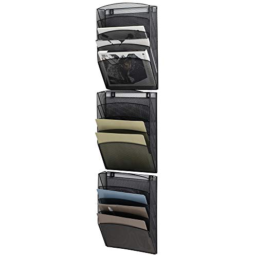 Klickpick Office 15 Sections Wall Hanging Files Wall Mounted Metal Mesh Document File Organizer Magazine Holder Rack Organizer Racks Multipurpose Use to Display Files, Magazine, Newspapers- Black - Thumbnail 6