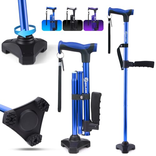 WHLICKS Walking Stick, Folding Walking Sticks for Women and Men with Second Handle for Assisted Standing, Telescopic, Collapsiblead, Adjustable Walking Sticks for Ladies Seniors Adults