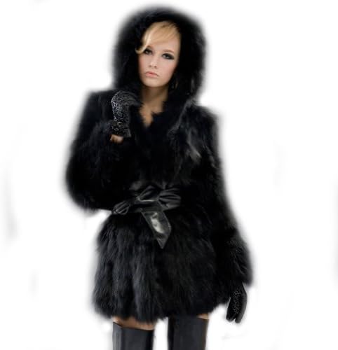 Women's Fox Fur Coats Fox Fur Jackets (Black)