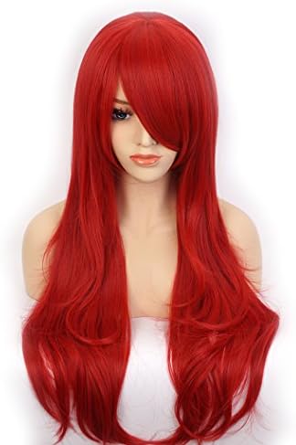 The Mermaid Women Synthetic Cosplay Wig Heat Resistant Hair Replacement Wig Long Wavy Red Wig for Party 28 inch (red)