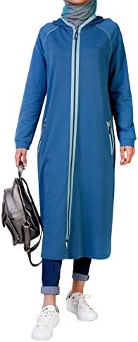 Lotus, zippered long tunic with hoody for Hijabi Women (12, Royal)