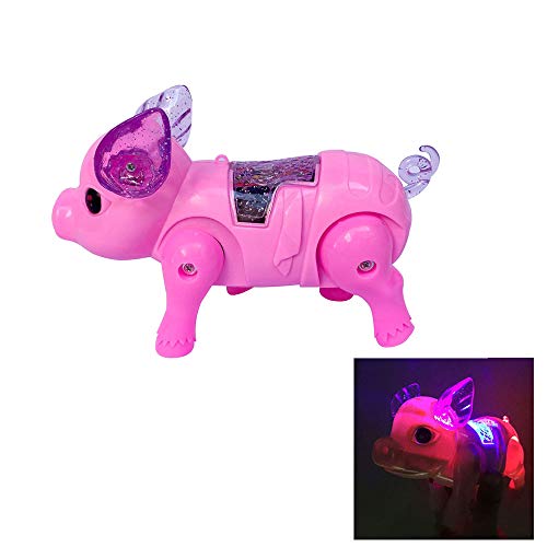 Electric Walking & Singing Musical Piggy Toy, OMGOD Pull and Sing Pig LED Flashing Lights Interactive Sound Stuffed Animal Puppy for Halloween Christmas birthday Best Gifts for Kids Toddler - Hot Pink - Thumbnail 5