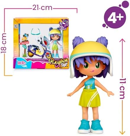 Moto Girl, Figura Articulada de Brazos y Piernas, Set de Chica Top con su Moto, Incluyen Casco y Gafas, Ropa y Zapatos Intercambiables, Doble Cara y Decoración, +4 años, Famosa (PNN03000)