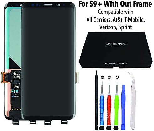Mr Repair Parts Premium Galaxy S9+ Plus Black AMOLED 3D Touch HDR10 Display Screen Digitizer Assembly Replacement + Repair Tools + 9H Tempered Glass Screen Protector + Waterproof Frame Adhesive