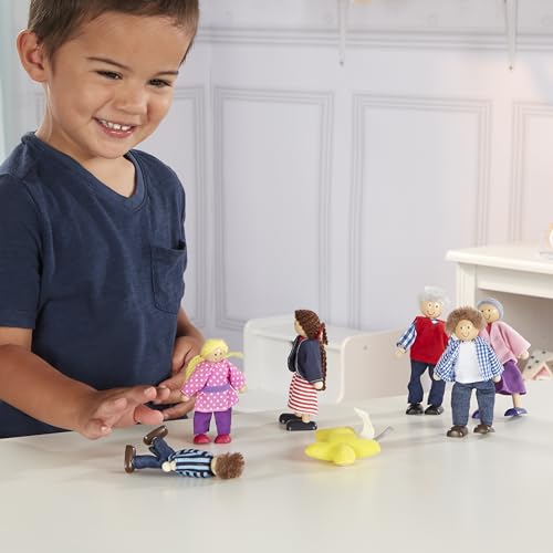 Melissa & Doug 7-Piece Poseable Wooden Doll Family for Dollhouse (2-4 inches Each)