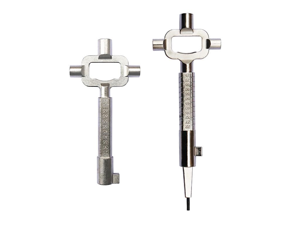 Kellegour Universal Construction Key,2 Pieces Construction Site Key,Square Control Cabinet Key,Building Keys with Measuring Scale,Universal Locksmith Tool,Zinc Alloy,Long and Short Cam Turner,Silver
