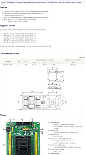 Waveshare QFP100 LQFP100 QFP STM32F2 STM32F4 STM32 IC Test Socket Programming Adapter 0.5mm Pitch