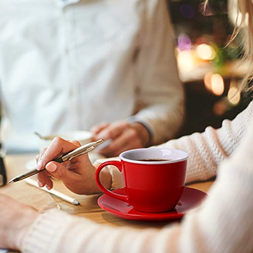 image for LIFVER (Set of 4) Cappuccino Cups with Saucers, 8 Ounces Porcelain Dem