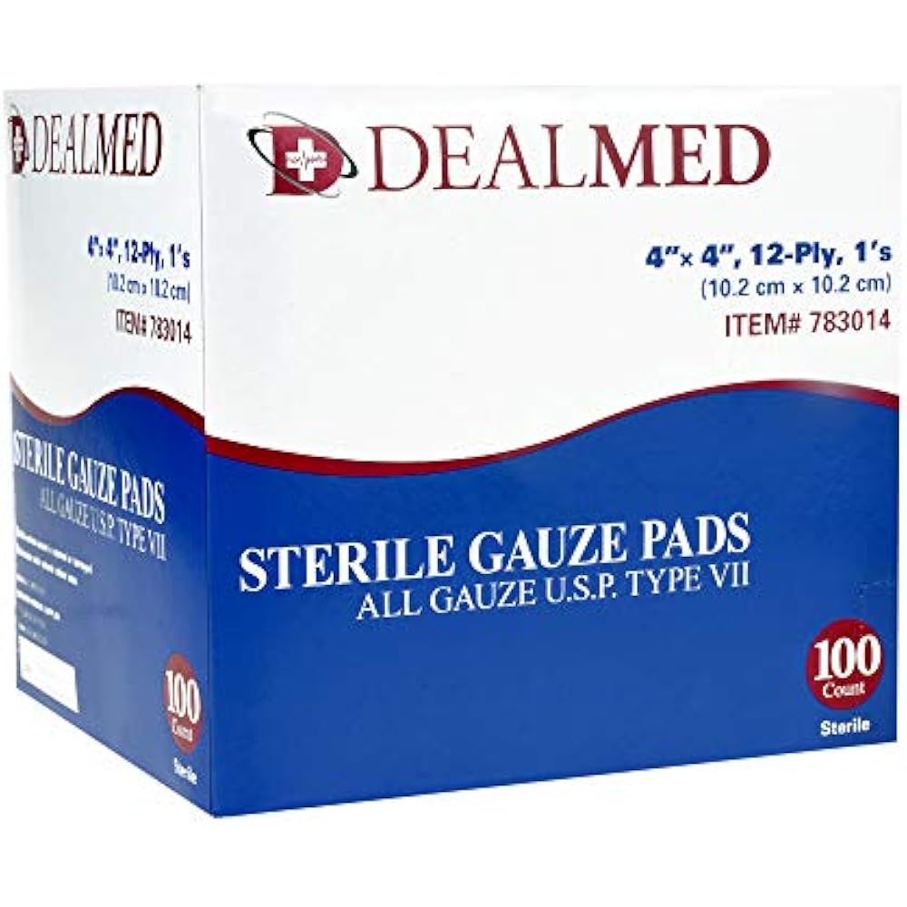 Sterile Gauze Pads, Individually Wrapped Absorbent 4" X 4", 100/Box