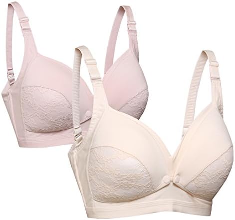 Orilife Women Lace VS Push up Nursing Bra with Fron Button Nude-Pink, L