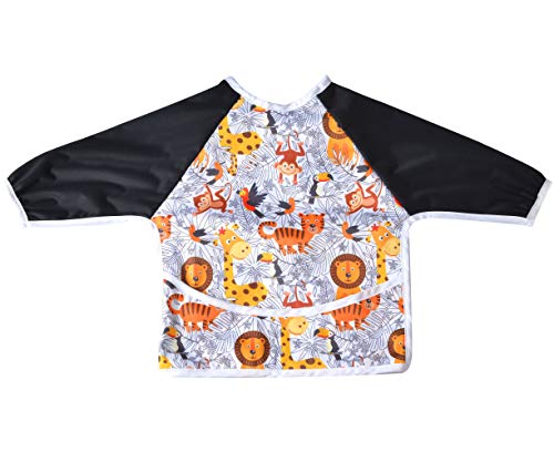2 Pack Long Sleeved Bib Waterproof Bibs with Pocket, 6 to 24 Months Baby Girl and boy Bib (Dinosaur & Animal) - Thumbnail 3