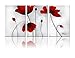 Ode-Rin - 100% Hand Painted Oil Painting on Canvas Red Blooming Flowers Framed and Stretched 3 Pieces Lonely Floral Wall Art Painting for Living Room Home Decor, Ready to Hang - (16
