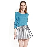 AbbyLexi Women's Disco Mini Skirt Metallic Wet Liquid Faux Leather Skirts,Silver