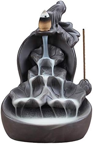 Rockery Lotus Backflow Incense Burner Incense Cone Sticks Holder Backflow Incense Holder with 10 Free Incense Cones Home Decoration Handmade Gifts