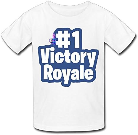 Hansomenn Youth Fortnite #1 Victory Royale Logo Cotton Comfort Crew Neck T-Shirts Kids Tees M White