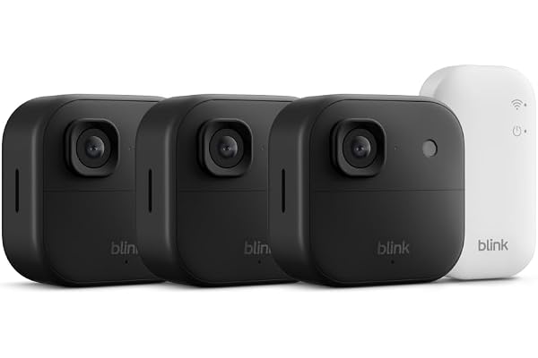 Blink Outdoor 2K+ (newest model) with 1-Year Plus plan â€” 2K video resolution, Color Vision in low light, and noise cancellation. Sync Module included â€” 3 camera system (Black)