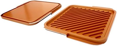 MareEssentials Copper reversible Non-Stick Stove-Top Grill and Griddle Pan Chef Quality With Grease Catcher 10.5"