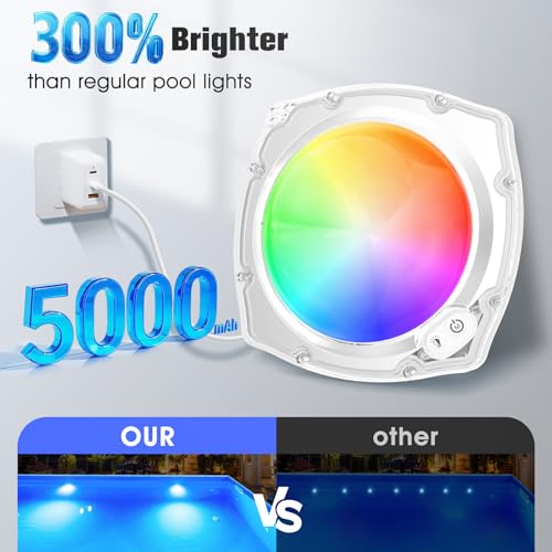 DeeprBetter Outdoor Pool Light with Remote Control, Rechargeable Underwater Pool Light with 9 Modes Underwater Light Show, IP68 Waterproof LED Pool Light, Spa Pool Lighting, 2 Pieces