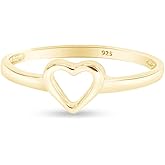Open Heart Promise Ring for Women, 14K Gold Over 925 Sterling Silver Dainty Minimalist Stackable Ring, Jewelry Gift for Her