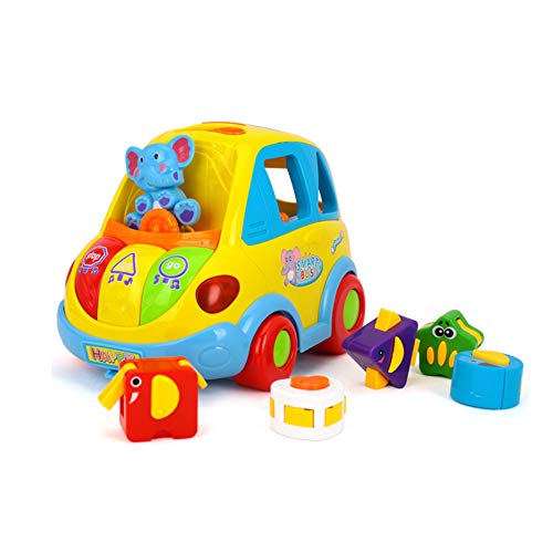 Zoostliss Musical Car Toy for Toddlers, Happy Elephant Educational Car Toy with Transforming Animal Block Shapes and Various Sounds and Omni-Directional Wheel