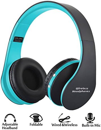Foldable wireless Headphones, Ashipher Wireless/Wired Over-ear Headset Rechargeable Earphones with Built-in Microphone 3.5mm Audio Jack MIC for iPhone X/8/7/6 &amp; Desktop, PC (blue)