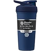 BlenderBottle Sport Insulated Stainless Steel Shaker Bottle with Wire Whisk, 24-Ounce, Navy – Protein Shakes & Hydration for Athletes & Fitness Enthusiasts, Easy Mixing, Lockable Lid