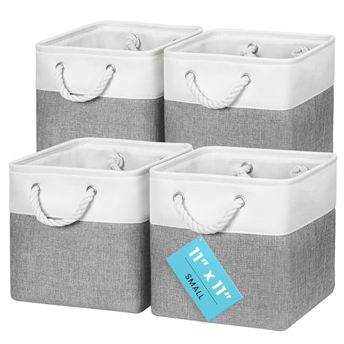 OrganiHaus Aufbewahrungsbox 28x28cm 4er-Set, Würfelkörbe aus Stoff mit Seilgriffen, Faltbare Aufbewahrungswürfel für Kallax Organizer, Ablagekörbe für