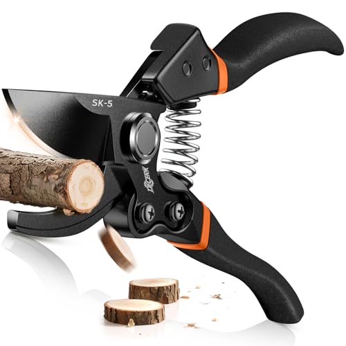 DECERK® Professional Bypass Garden Secateurs, Heavy Duty for 3/4" Branches | Pruning Shears Cut 4X Easier with Japanese SK5 Steel Blade, Non-Slip Grip Garden Scissors, Pruners & Clippers for Weak Hands