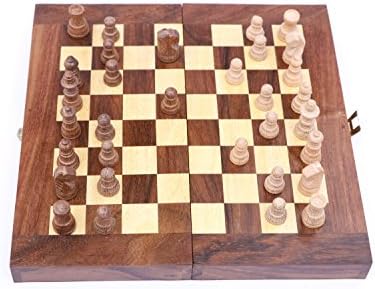 DEVARSH INTERNATIONAL Folding Chess Board Set ROSE Wood Game Handmade, Classic Game of Brilliance, Small Chess Pieces, 6 Inches