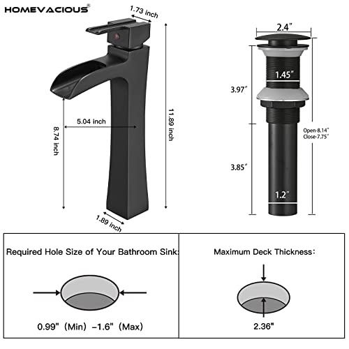 Homevacious Waterfall Bathroom Faucet Black Matte Vessel Sink Faucet