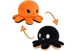 TeeTurtle - The Original Reversible Octopus Plushie - Black + Orange - Cute Sensory Fidget Stuffed Animals That Show Your Mood - Perfect for Halloween!