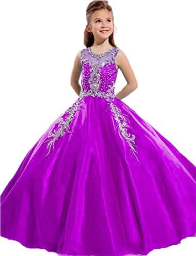 Aiduo Big Girls Floor Length Beaded Organza Pageant Dress (14, Wine-A)