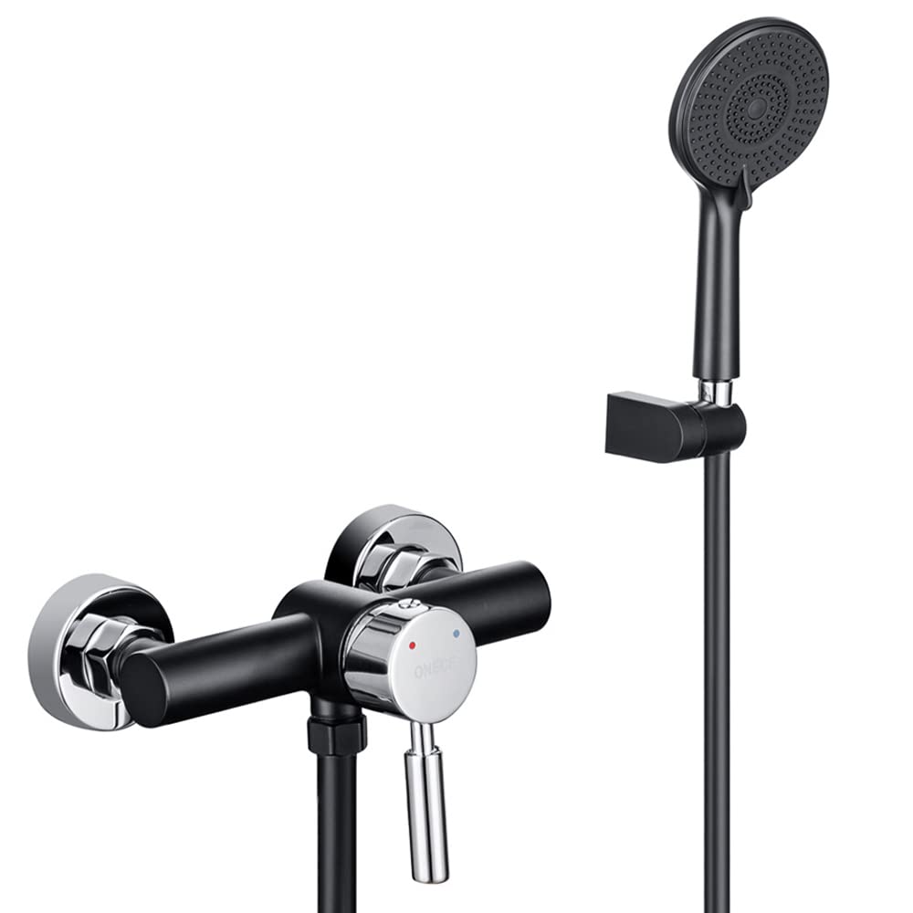 ONECE Shower Mixer Tap Single Lever Shower Set Mixer Tap for Shower, Shower Set with Shower Head, Shower Hose and Holder, Temperature Control, Black
