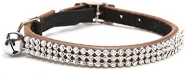 BlingPet Leather 3 Rows Diamante Rhinestones Crystal Cat Dog Pet Collar (Coffee)