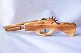 Longji Wooden Elastic Rubber Band Double Barrel Elongated Shotgun Toy Gun 5 Rapid Shots