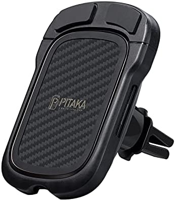 Pitaka Galaxy S21 Ultraのmagez Case専用 ワイヤレス充電器 Magez Mount Qi 車載スマホホルダー マグネット式 アラミド繊維製 カーボン風 エアコン吹き出し口用 360度回転