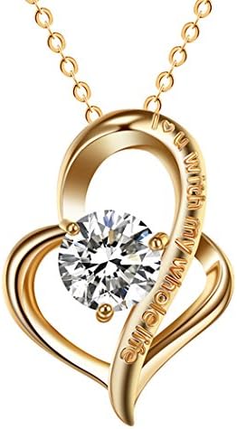 YIY Beauteous Love Heart Pendant Necklace with 3A Cubic Zirconia Gold Plated Copper Double Heart Jewelry Necklace Gift for Women Mom 18" ’The First Sight Love’