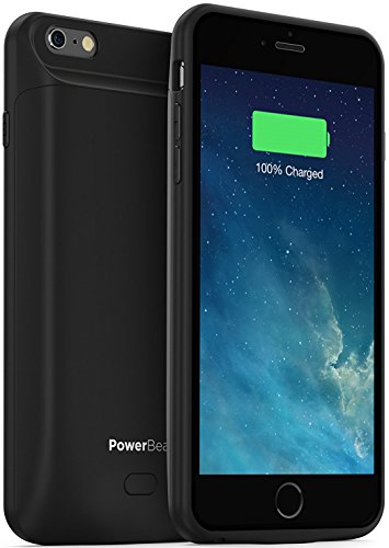 PowerBear iPhone 6 / iPhone 6S Battery Case [5000 mAh] External Rechargeable Charger Pack for Apple iPhone 6 and 6S (Up to 275% Extra Battery) - BLACK [24 Month Warranty Included]