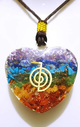Reiki Energy Charged Chakra Stone Heart Shape ORGONE Pendant with Reiki Symbol