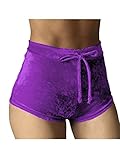TOB Women's Casual Soft High Waist Drawstring Velvet Shorts Clubwear ,Purple,Small