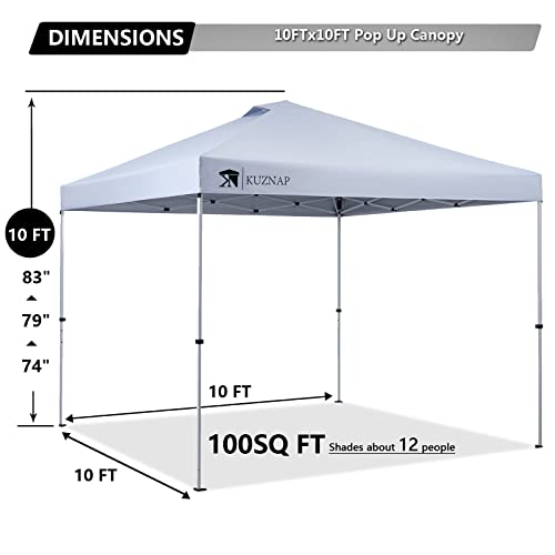 KUZNAP 10x10 Pop Up Canopy Tent with EZ Set-Up, Wheeled Bag & Sandbags - White Instant Outdoor Shelter image 7
