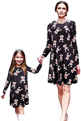 Felicy Mother and Daughter Matching Dress Women Girls Cartoon Animal Print Parent-Child Dress Christmas Family Matching Clothes