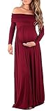 SuperMom Women Over-the-Shoulder Long Sleeves Maternity Dress Wine Red M