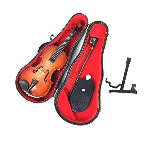 LS Realistic Mini Wood Violin Musical Instrument, Miniature Dollhouse Replica Christmas Ornament Holiday Accessories Gifts with Case (M-V-16-S)